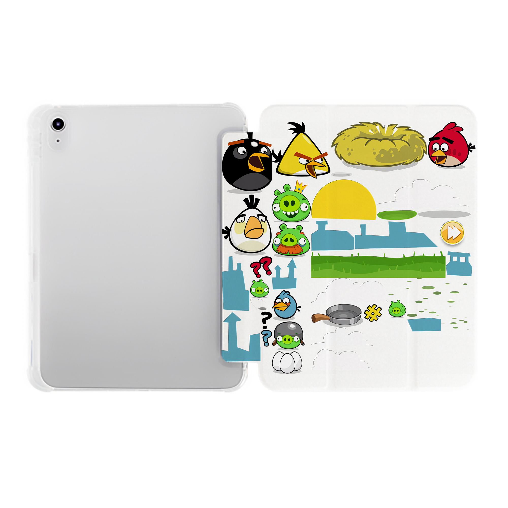 （画像用） Angry Birds アングリーバード IPad ケース ペン収納付き 三つ折りスタンド PUレザー×シリコン 対応機種9.5/10.5/10.9インチ